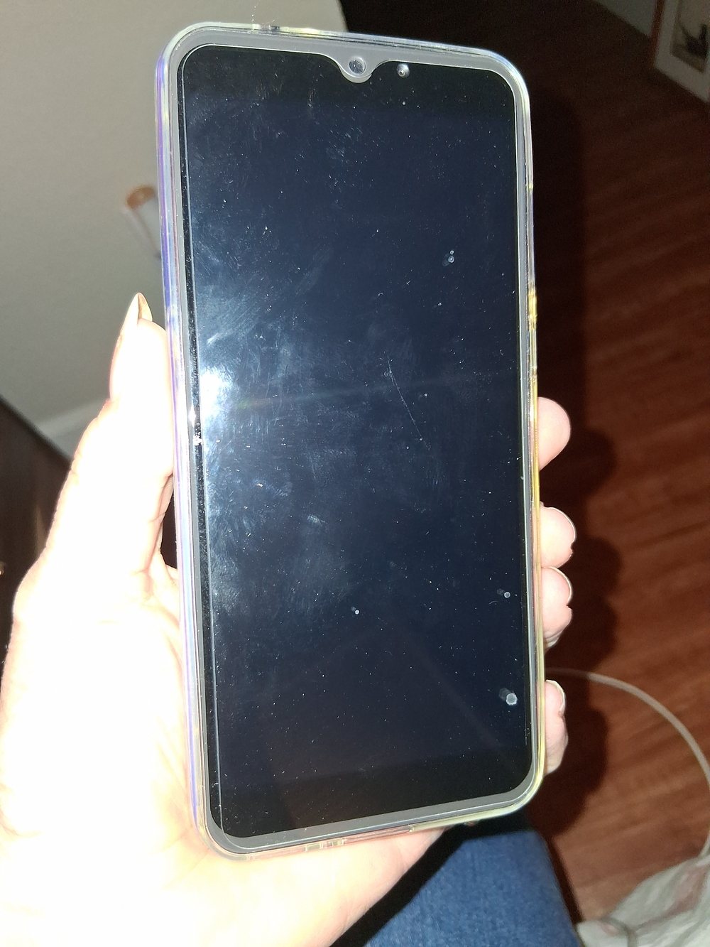 Smartphone with Clear Protective Case - Blue